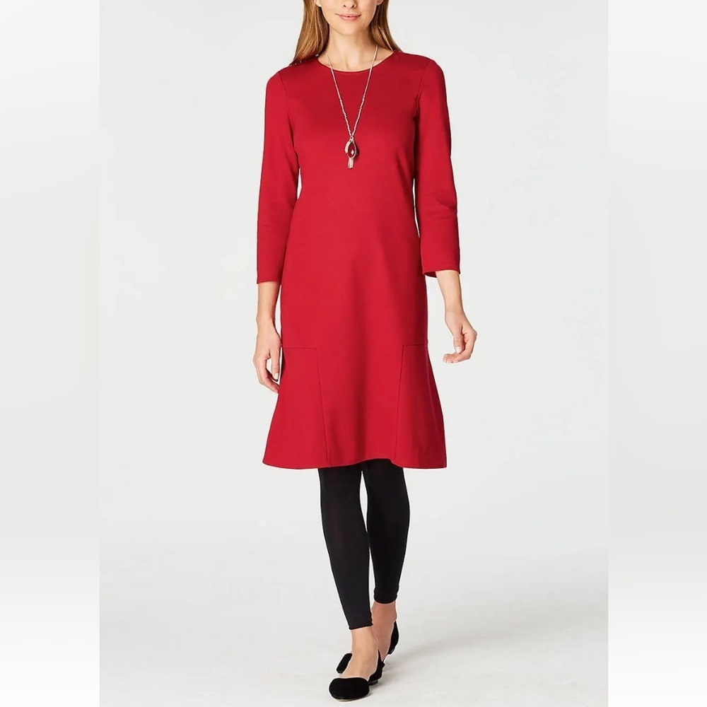 J.Jill Ponte Knit MIDI Dress True Red Size M